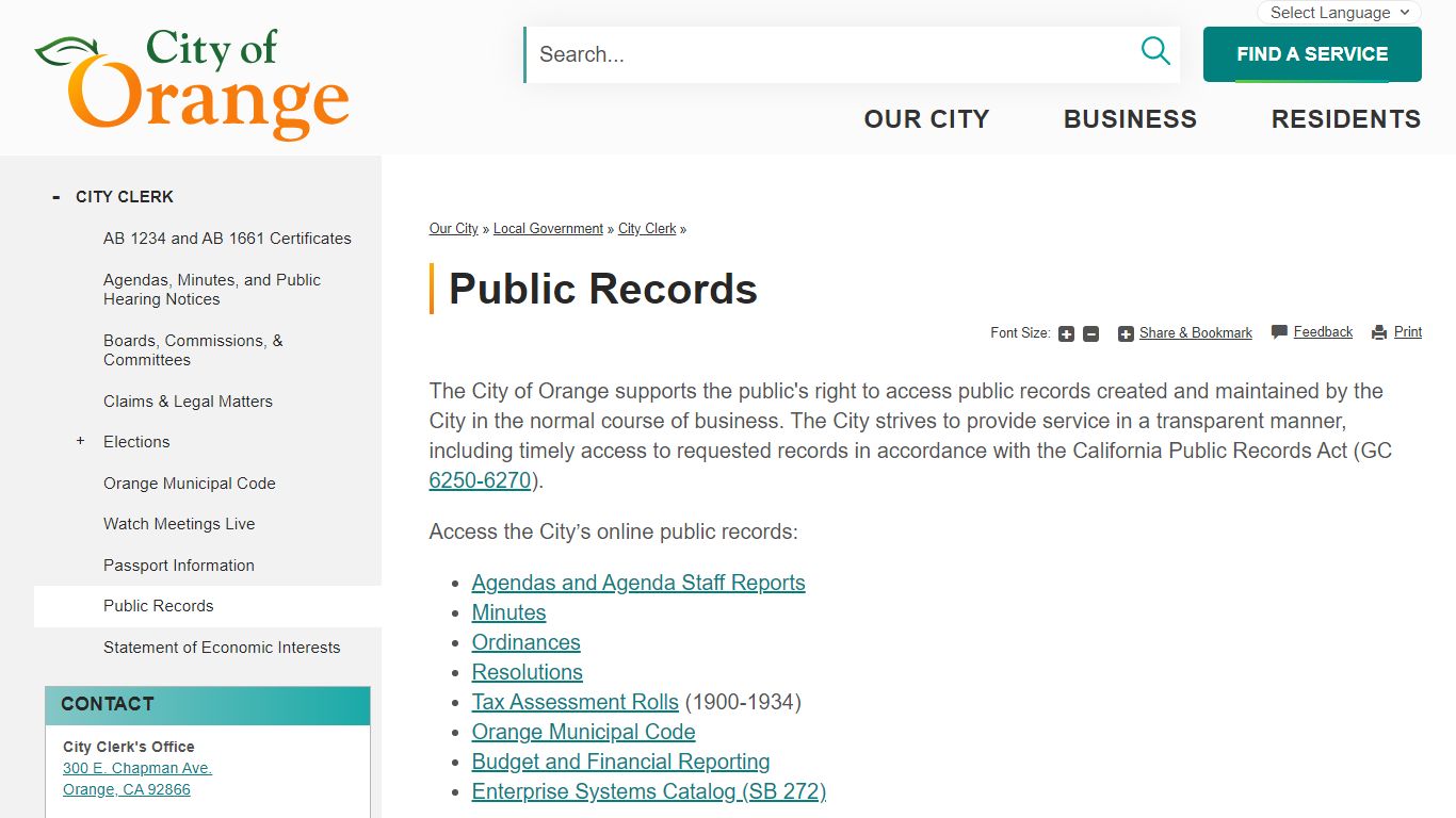 Public Records | City of Orange, CA